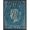 CEYLON - 1857 1d blue QV, imperforate, large star watermark, used – SG # 2a