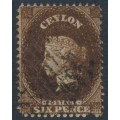 CEYLON - 1862 6d deep brown Queen Victoria, perf. 13, no watermark, used – SG # 41a