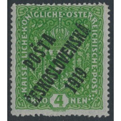 CZECHOSLOVAKIA - 1919 4Kr green Arms, overprinted P.Č. 1919, MH - Michel # 57I
