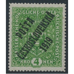 CZECHOSLOVAKIA - 1919 4Kr green Arms, overprinted P.Č. 1919, MNH - Michel # 57I