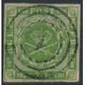 DENMARK - 1858 8Sk green Crown, imperforate, lined background, used – Facit # 8