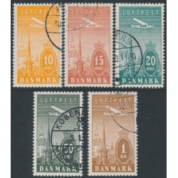 DENMARK - 1934 10øre to 1Kr Airmail set of 5, used – Facit # 262-266