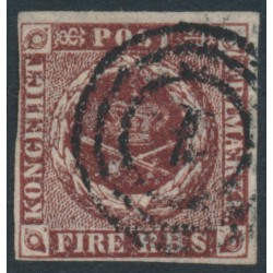 DENMARK - 1852 4 RBS red-brown Crown, imperforate, Thiele I printing, used – Facit # 2II