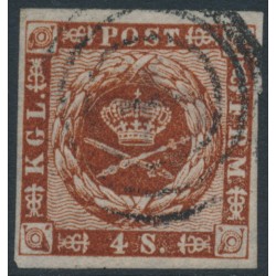 DENMARK - 1859 4Sk brown Crown, imperforate, lined background, used – Facit # 7b