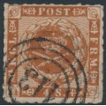 DENMARK - 1863 4Sk dull yellow-brown Crown, rouletted, used – Facit # 9a