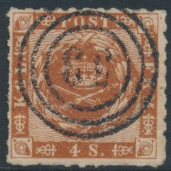 DENMARK - 1863 4Sk red-brown Crown, rouletted, used – Facit # 9c