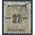 DENMARK - 1918 27øre on 1øre olive Newspaper Stamp (Avisporto), crown watermark, used – Facit # 177