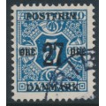 DENMARK - 1918 27øre on 5øre blue Newspaper Stamp (Avisporto), crown watermark, used – Facit # 178