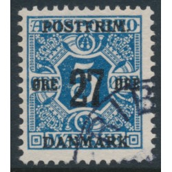 DENMARK - 1918 27øre on 5øre blue Newspaper Stamp (Avisporto), crown watermark, used – Facit # 178