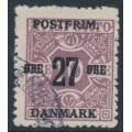 DENMARK - 1918 27øre on 10øre purple Newspaper Stamp (Avisporto), crown watermark, used – Facit # 180