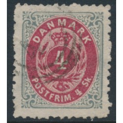 DENMARK - 1870 4Sk carmine-rose/grey Numeral, perf. 12½:12½, used – Facit # 26