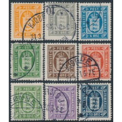 DENMARK - 1914-1923 1øre to 20øre Officials (Tjenstemærke) set of 9, crosses watermark, used – Facit # TJ16-TJ24