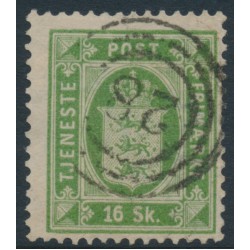 DENMARK - 1871 16Sk green Official (Tjenstemærke), perf. 14:13½, used – Facit # TJ3