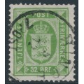 DENMARK - 1881 32øre yellow-green Official (Tjenstemærke), perf. 14:13½, used – Facit # TJ9b