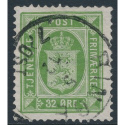 DENMARK - 1881 32øre yellow-green Official (Tjenstemærke), perf. 14:13½, used – Facit # TJ9b