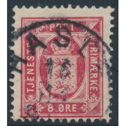 DENMARK - 1899 8øre carmine-red Official, perf. 12¾:12¾, misplaced watermark, used – Facit # TJ14