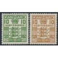 DENMARK - 1926 10øre green & 10øre brown Gebyrmærke, crosses watermark, MNH – Facit # GB2+GB3