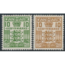 DENMARK - 1926 10øre green & 10øre brown Gebyrmærke, crosses watermark, MNH – Facit # GB2+GB3
