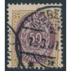 DENMARK - 1897 50øre brown/purple Numeral, perf. 12¾, inverted frame, used – Facit # 44aa