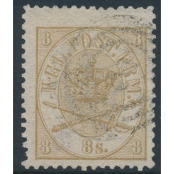 DENMARK - 1868 8Sk yellow-brown Crown, perf. 13:12½, used – Facit # 14b