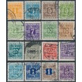 DENMARK - 1921-1930 1øre to 5Kr Postage Dues, solid background set of 16, used – Facit # L10-L25