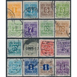 DENMARK - 1921 Postage Dues, solid background set of 16, used – Facit # L10-L25