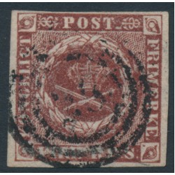 DENMARK - 1852 4 RBS red-brown Crown, imperforate, Thiele I printing, used – Facit # 2II