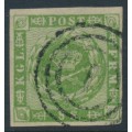 DENMARK - 1858 8Sk green Crown, imperforate, lined background, used – Facit # 8