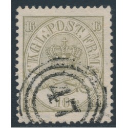 DENMARK - 1864 16Sk greenish dark grey Crown, perf. 13:12½, used – Facit # 15a