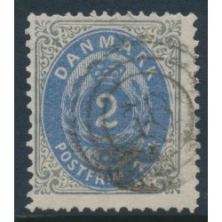 DENMARK - 1871 2Sk ultramarine/light blue-grey Numeral, perf. 14:13½, used – Facit # 20a