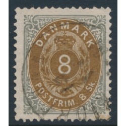 DENMARK - 1871 8Sk yellowish brown/grey Numeral, perf. 14:13½, used – Facit # 23b