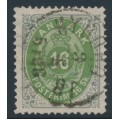 DENMARK - 1871 16Sk emerald-green/grey Numeral, perf. 14:13½, used – Facit # 24a