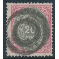 DENMARK - 1875 20øre grey/rose Numeral, perf. 14:13½, used – Facit # 34d