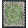 DENMARK - 1875 25øre grass-green/grey Numeral, perf. 14:13½, used – Facit # 35d