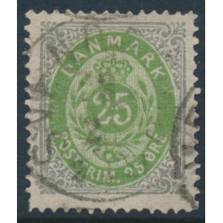 DENMARK - 1875 25øre grass-green/grey Numeral, perf. 14:13½, used – Facit # 35d