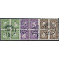 DENMARK - 1924 Post Office Anniversary set in blocks of 4, used – Facit # 201-212