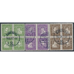 DENMARK - 1924 Post Office Anniversary set in blocks of 4, used – Facit # 201-212