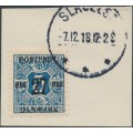 DENMARK - 1918 27øre on 5øre blue Newspaper Stamp (Avisporto), crown watermark, used – Facit # 178