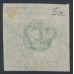 DENMARK - 1857 8Sk yellow-green Crown, dotted background, imperforate, used – Facit # 5a