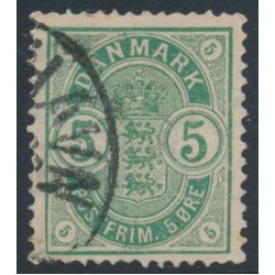 DENMARK - 1882 5øre green Coat of Arms, small numerals, used – Facit # 50b