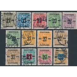DENMARK - 1918 27øre overprints on Newspaper Stamps (Avisporto) set of 13, used – Facit # 181-193