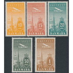 DENMARK - 1934 10øre to 1Kr Airmail set of 5, MNH – Facit # 262-266