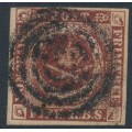 DENMARK - 1851 4 RBS brown Crown, imperforate, Ferslew printing, used – Facit # 2I
