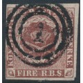 DENMARK - 1852 4 RBS red-brown Crown, ‘damaged left frame over KONG’ [I/11], used – Facit # 2IIv2