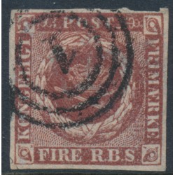 DENMARK - 1852 4 RBS red-brown Crown, ‘retouched POST & shading’ [I/53], used – Facit # 2II