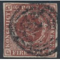 DENMARK - 1852 4 RBS red-brown Crown, imperforate, Thiele I printing, used – Facit # 2II