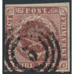 DENMARK - 1852 4 RBS red-brown Crown, imperforate, Thiele I printing, used – Facit # 2II