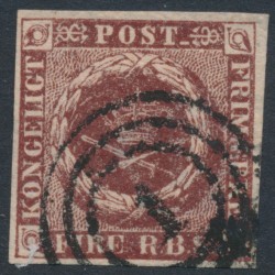 DENMARK - 1852 4 RBS red-brown Crown, imperforate, Thiele I printing, used – Facit # 2II