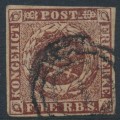 DENMARK - 1853 4RBS black-brown Crown, imperforate, Thiele IIA printing, used – Facit # 2III