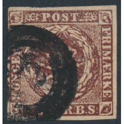 DENMARK - 1853 4RBS black-brown Crown, imperforate, Thiele IIA printing, used – Facit # 2III